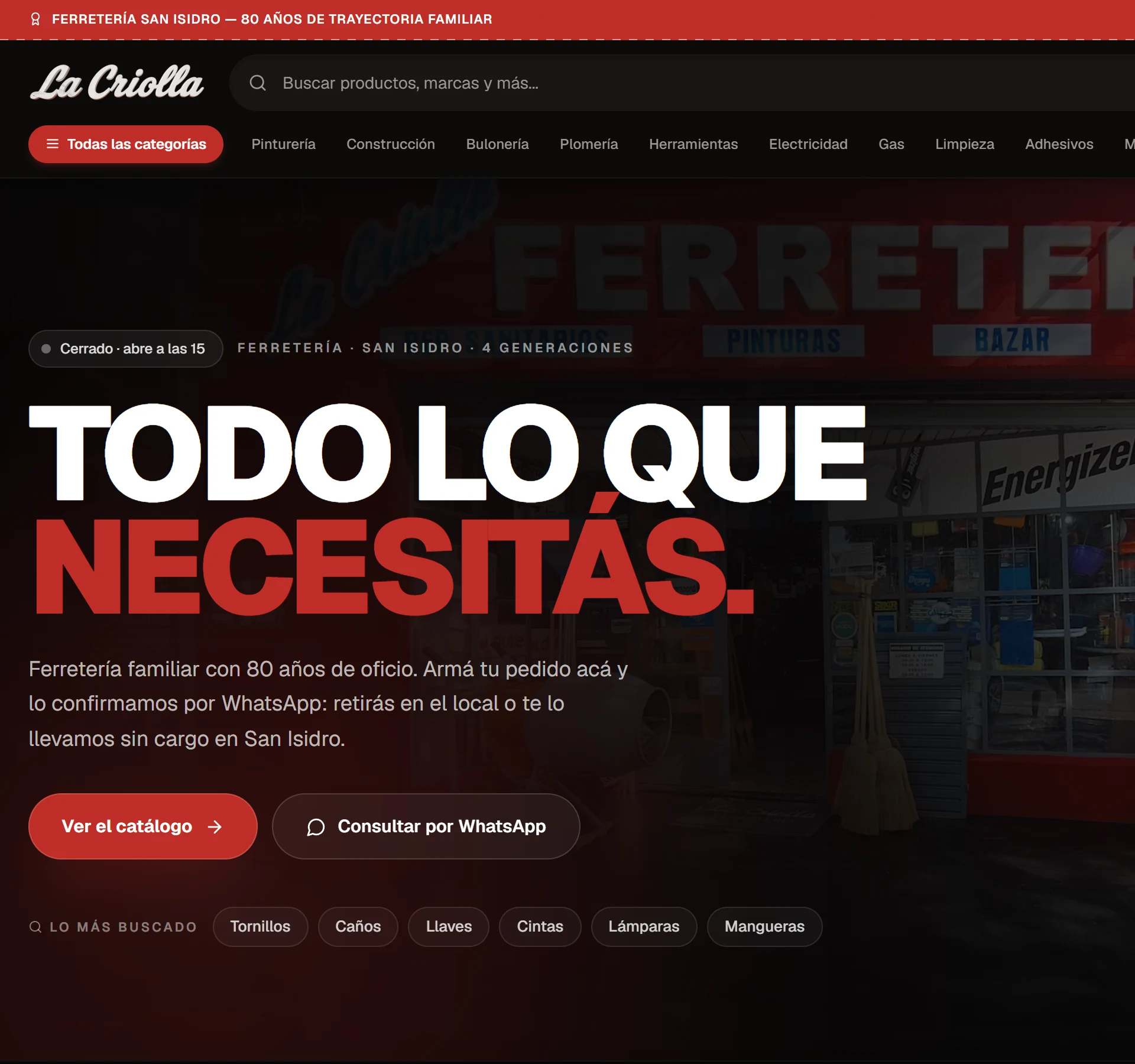 La Criolla · catálogo online: captura real del proyecto.